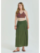 Khaki Plus Size Skirt with Elastic Waist and Drape Detail 4602